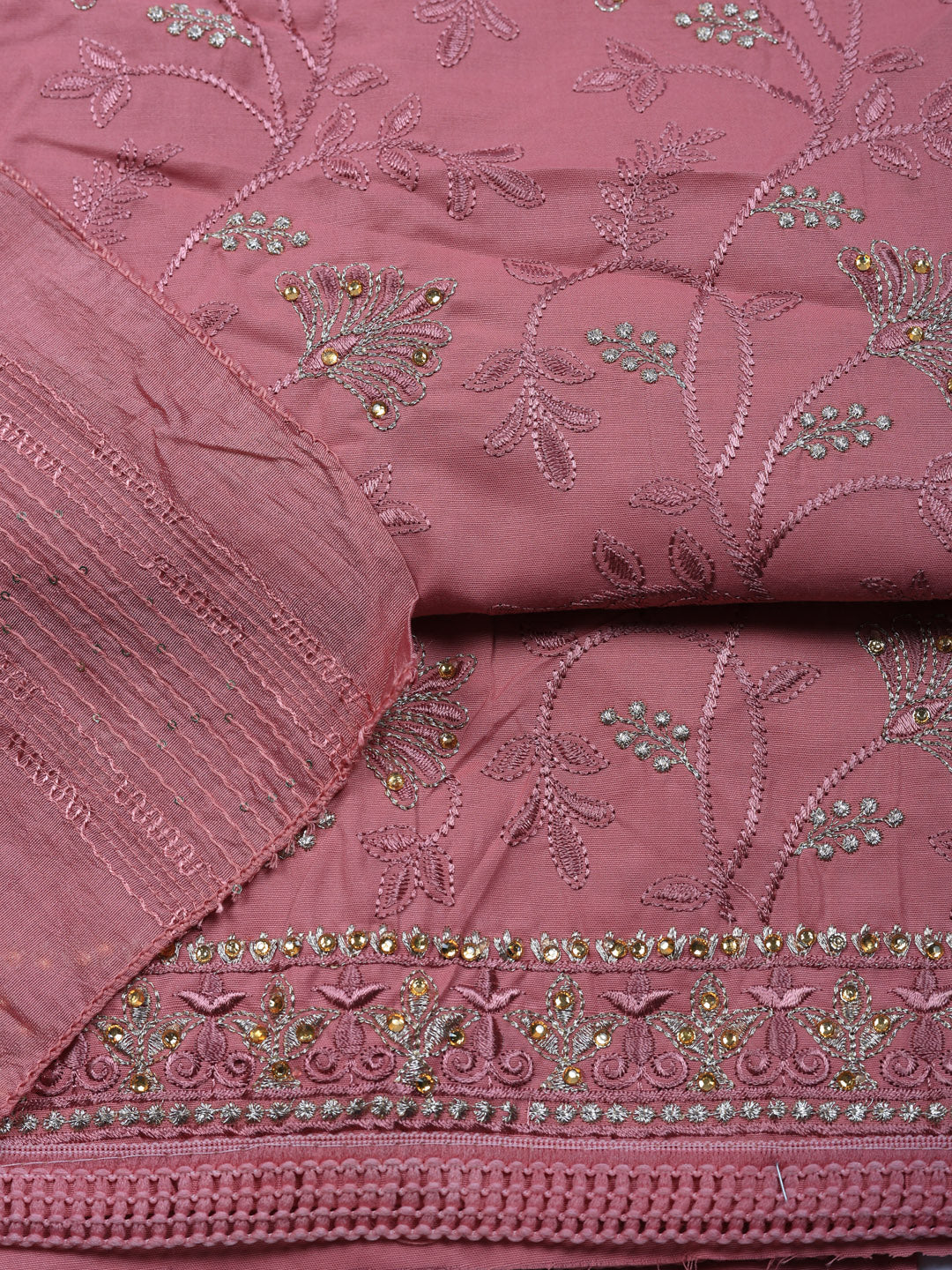 Embroidered Cotton Unstitched Suit With Pant &amp; Dupatta