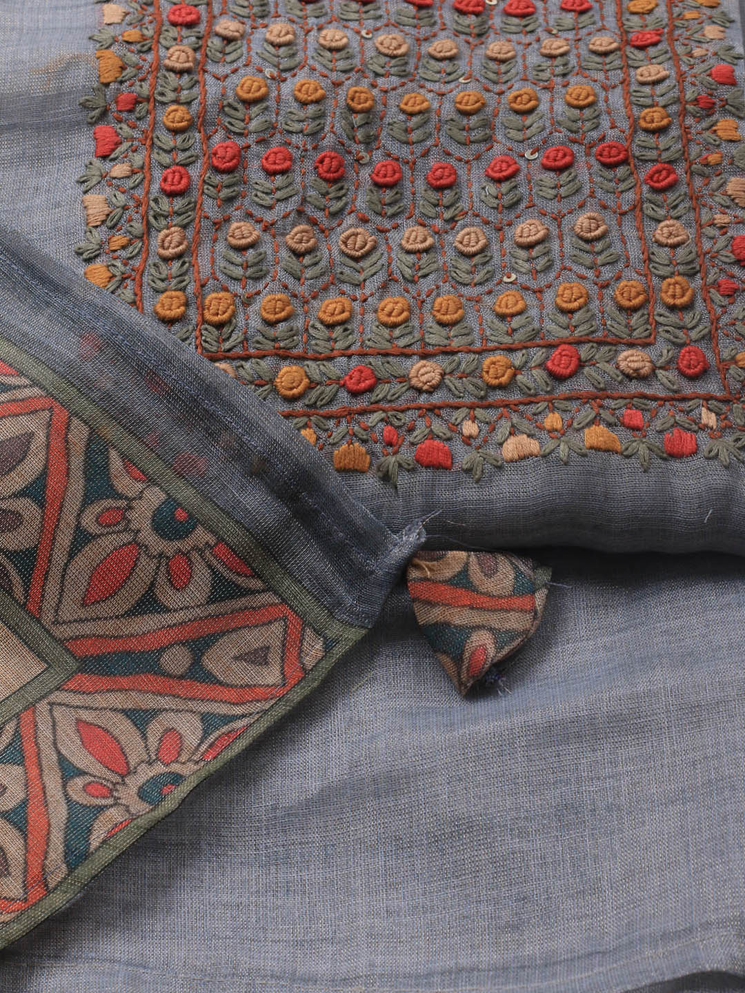 Embroidered Tissue Unstitched Suit Piece With Dupatta