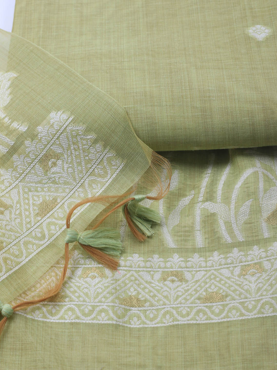 Neck Embroidery Chanderi Unstitched Suit With Dupatta