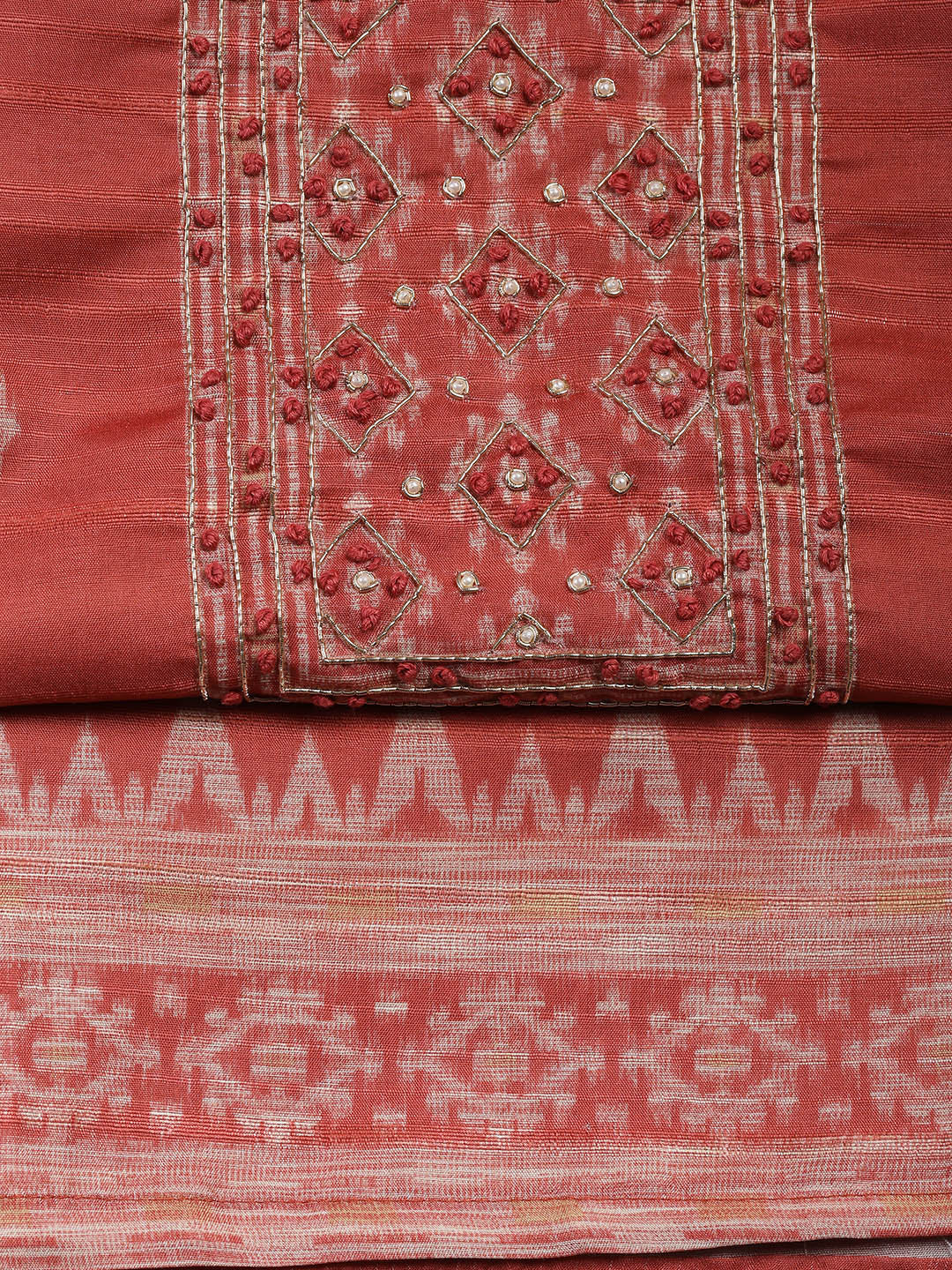 Embroidered Chanderi Unstitched Suit Piece With Dupatta