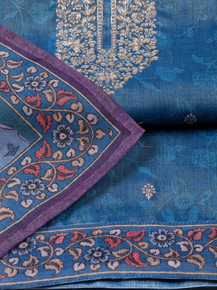 Neck Embroidered Chanderi Unstitched Suit With Dupatta