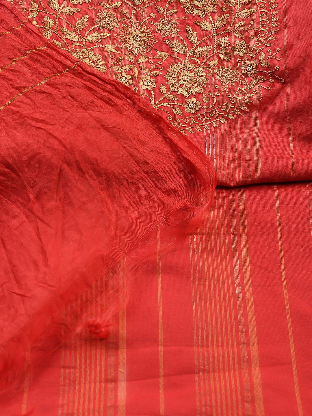 Neck Embroidered Cotton Blend Unstitched Suit Piece With Dupatta