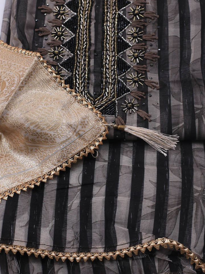 Neck Embroidery Chanderi Unstitched Suit With Dupatta