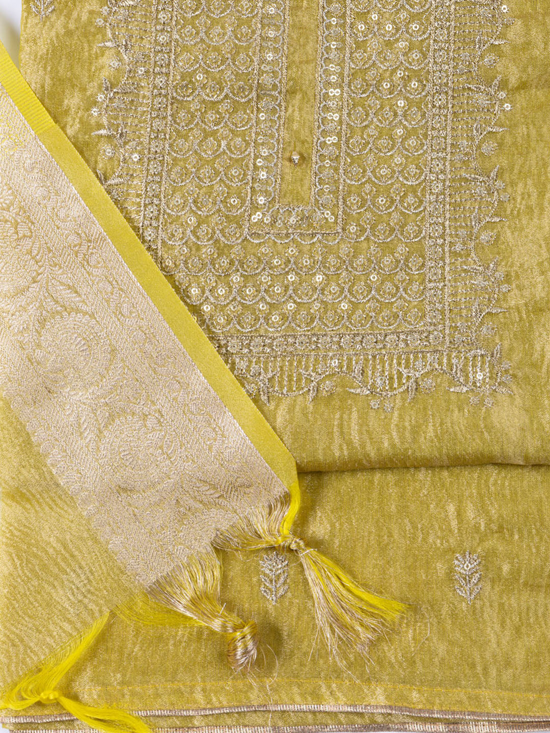 Neck Embroidered Tissue Unstitched Suit Piece With Dupatta