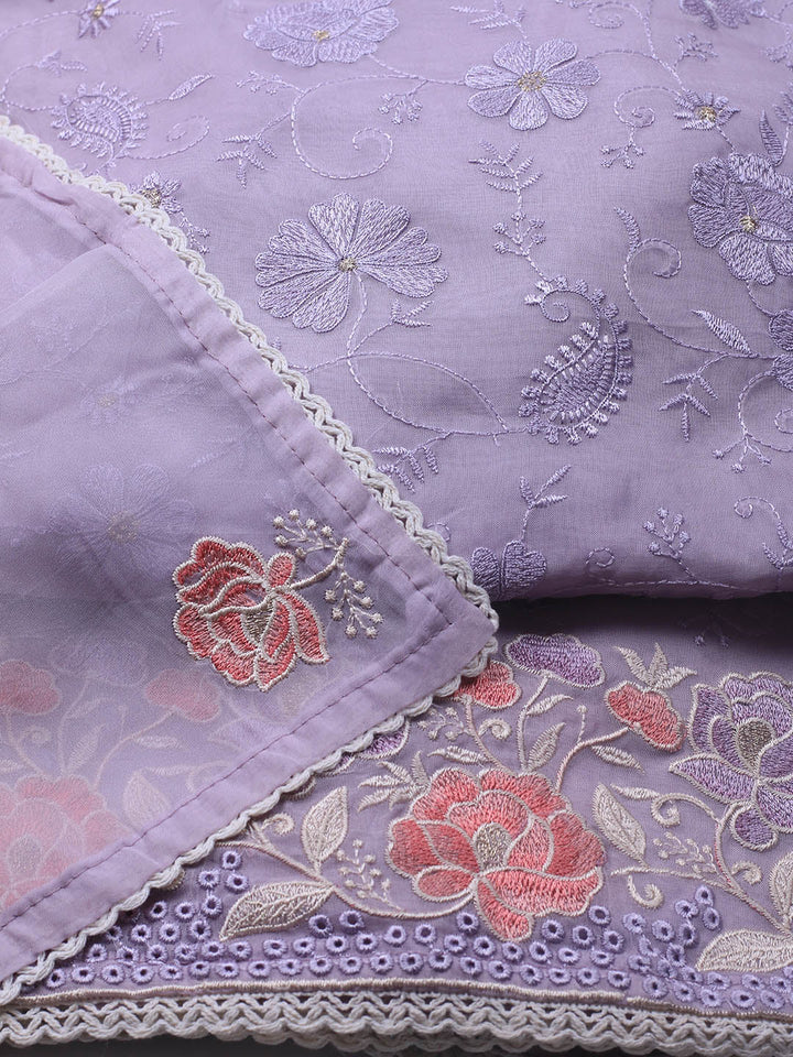 Neck Embroidery Organza Unstitched Suit Piece With Dupatta