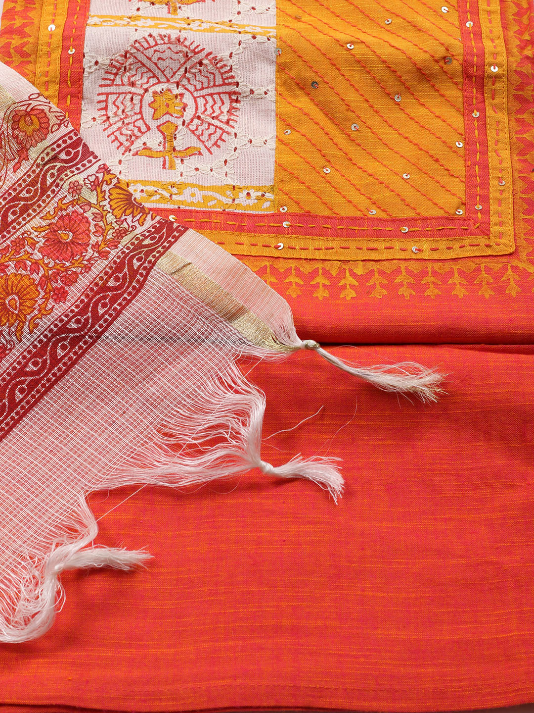 Printed Cotton Blend Unstitched Suit Piece With Dupatta