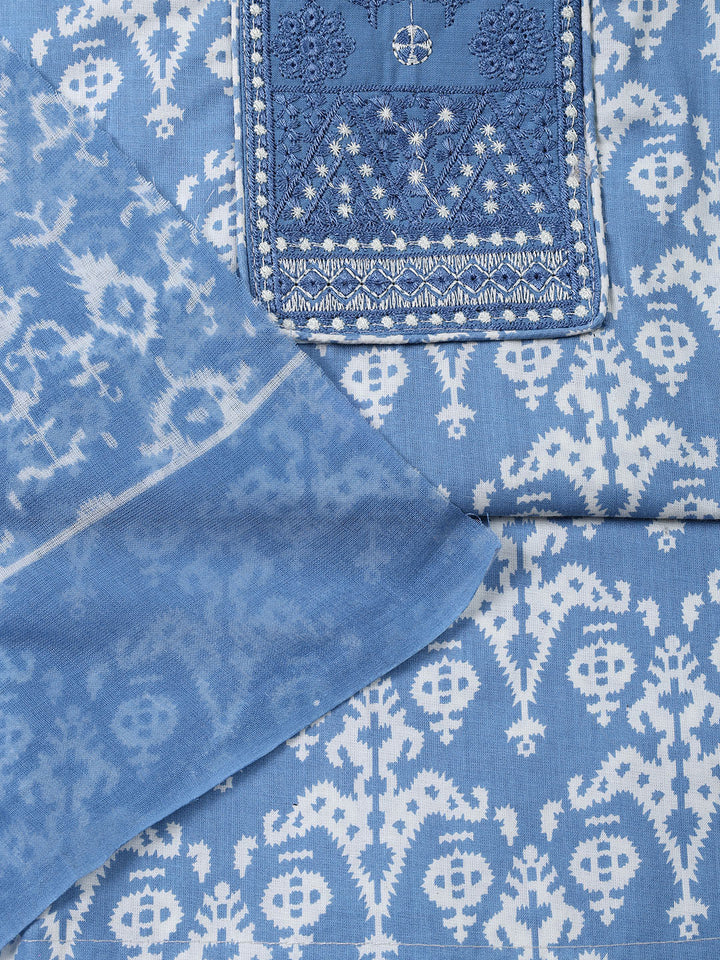 Printed Cotton Blend Unstitched Suit With Dupatta