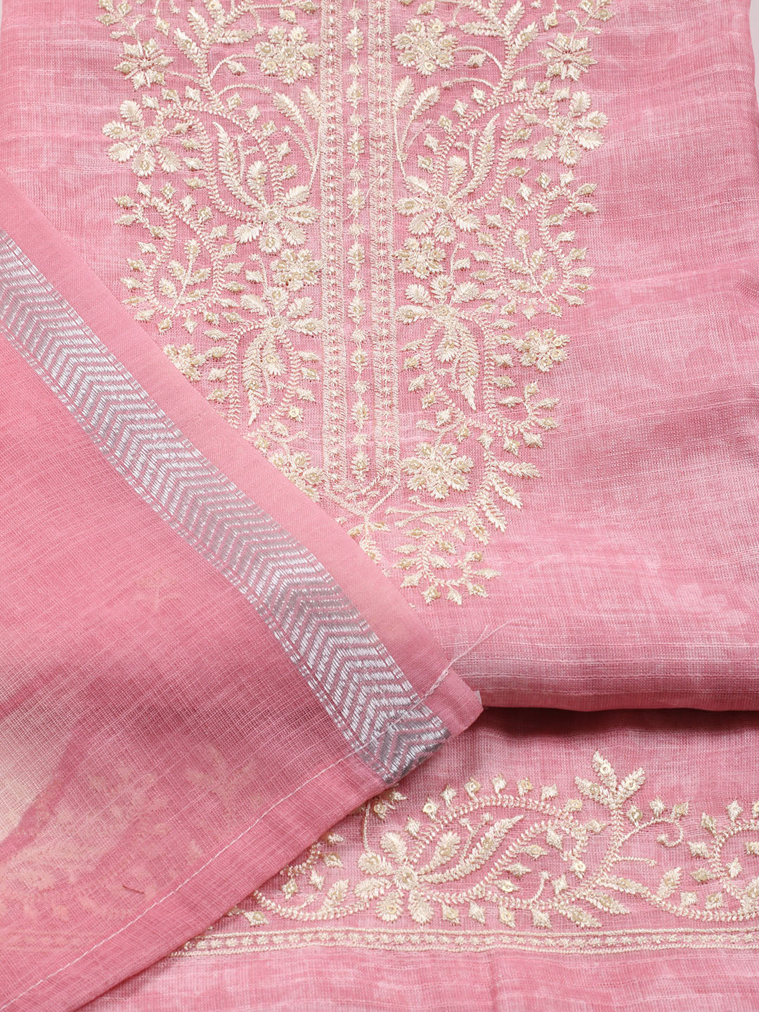 Neck Embroidered Chanderi Unstitched Suit With Dupatta