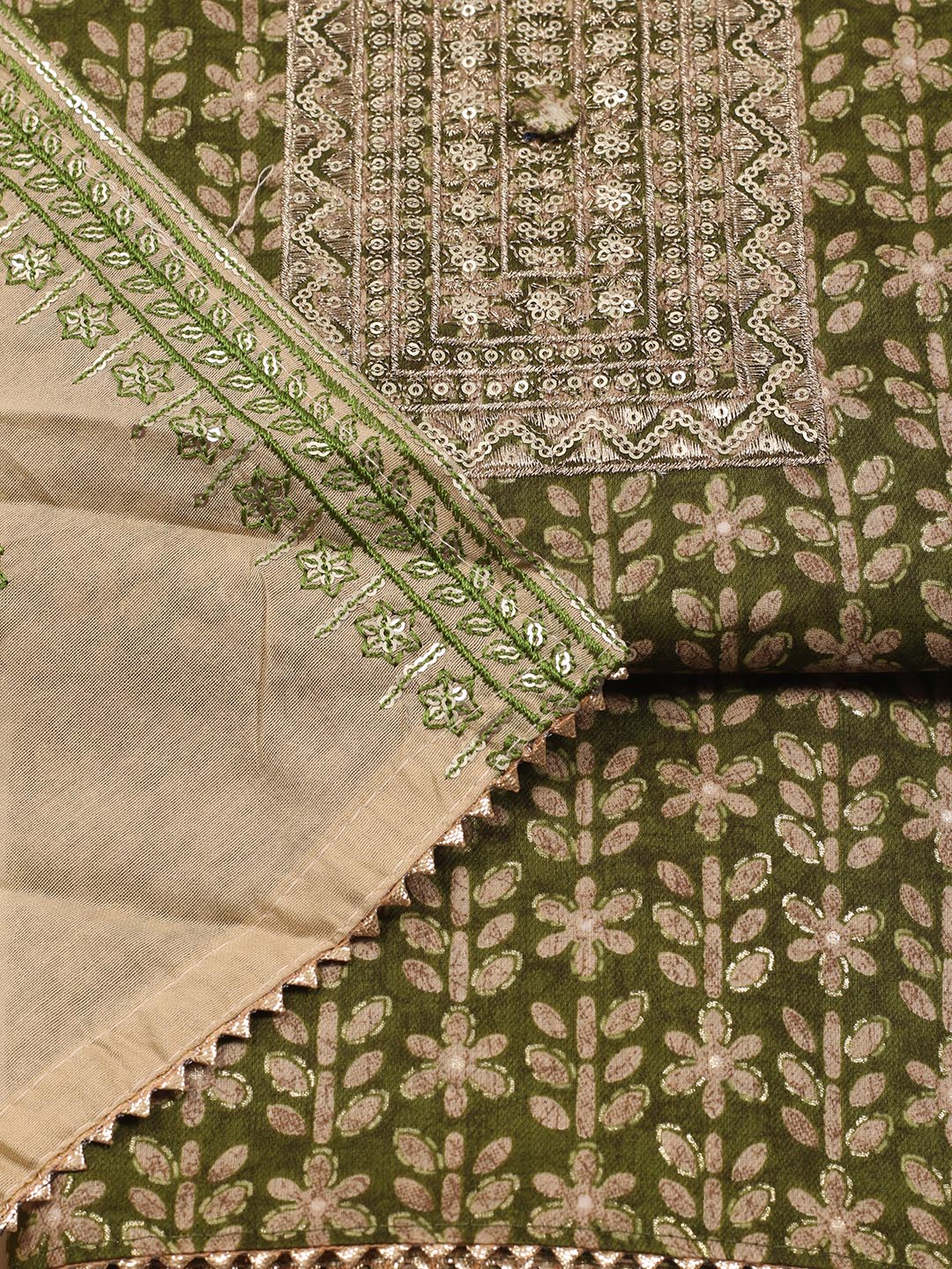 Embroidered Cotton Blend Unstitched Suit Piece With Dupatta