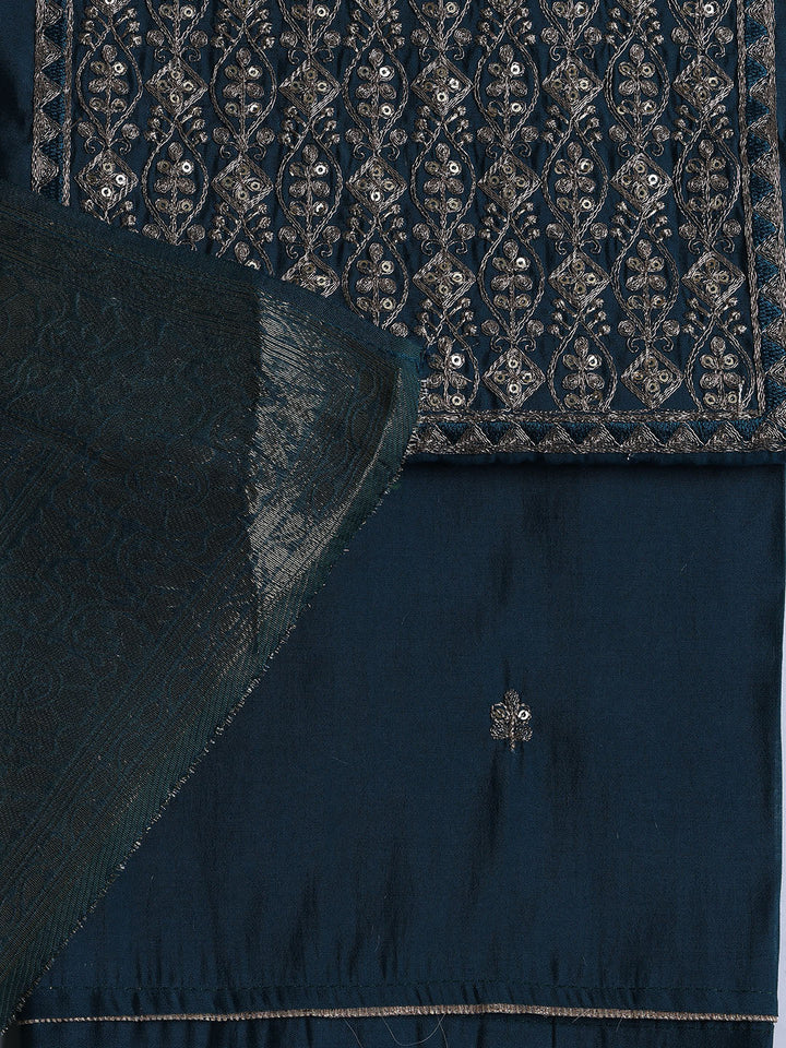Neck Embroidered Chanderi Unstitched Suit With Dupatta