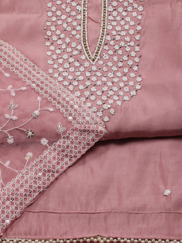 Neck Embroidered Chanderi Unstitched Suit With Dupatta