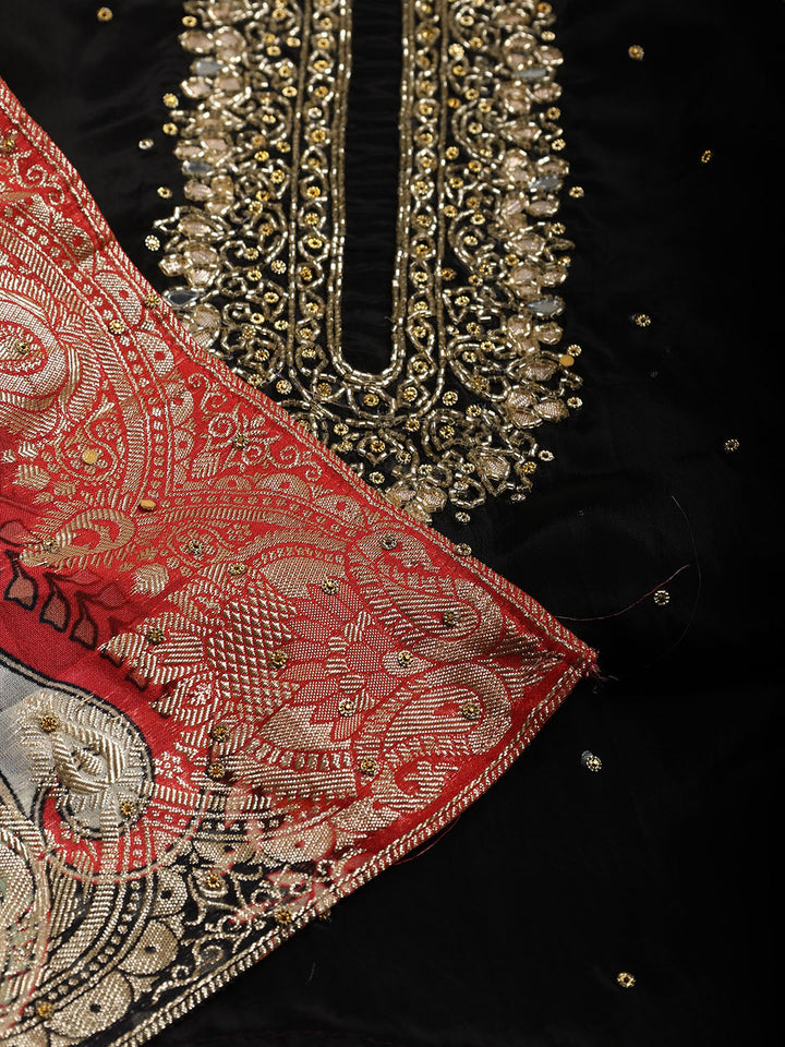 Neck Embroidered Organza Unstitched Suit With Dupatta