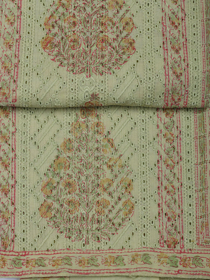 Neck Work Cotton Blend Unstitched Suit With Dupatta