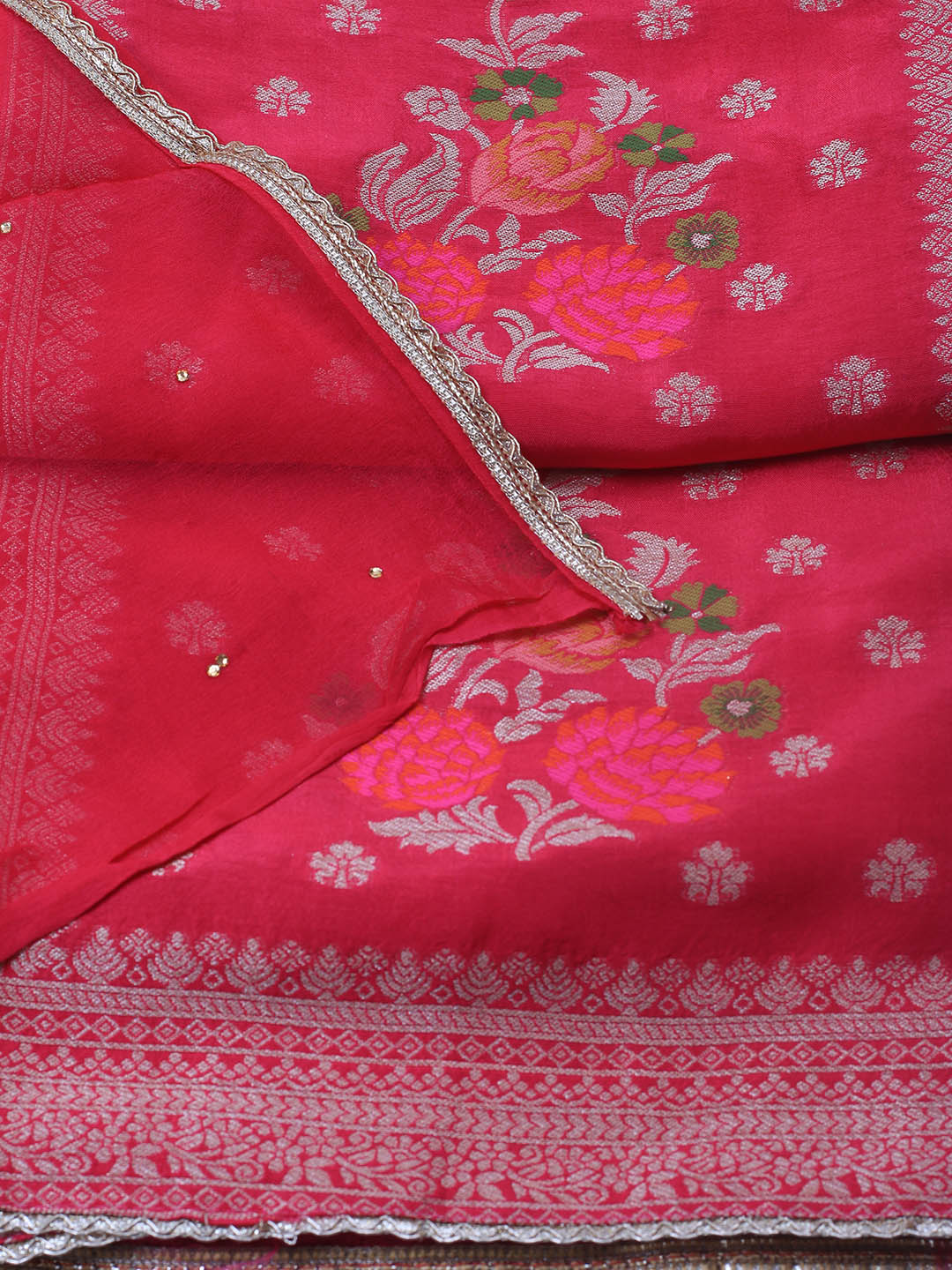 Woven Work Chanderi Unstitched Suit With Dupatta