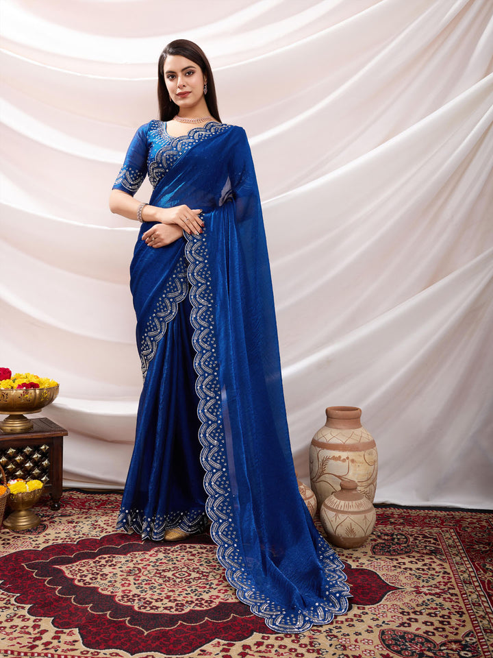 Embroidered Satin Velvet Saree