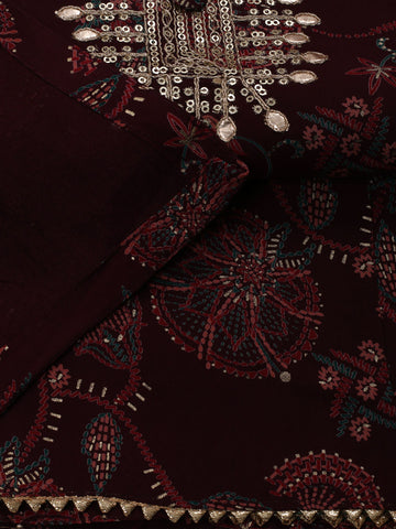 Neck Embroidered Cotton Blend Unstitched Suit Piece With Dupatta