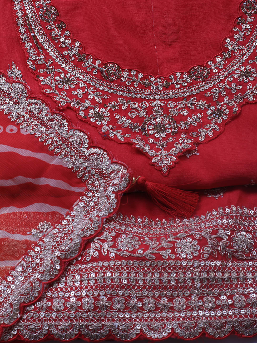 Embroidered Art Silk Unstitched Suit Piece With Dupatta