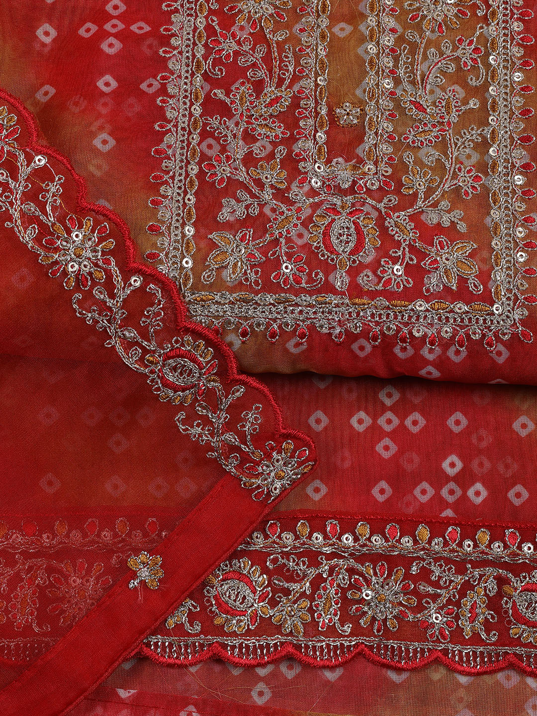 Neck Embroidered Organza Unstitched Suit With Dupatta
