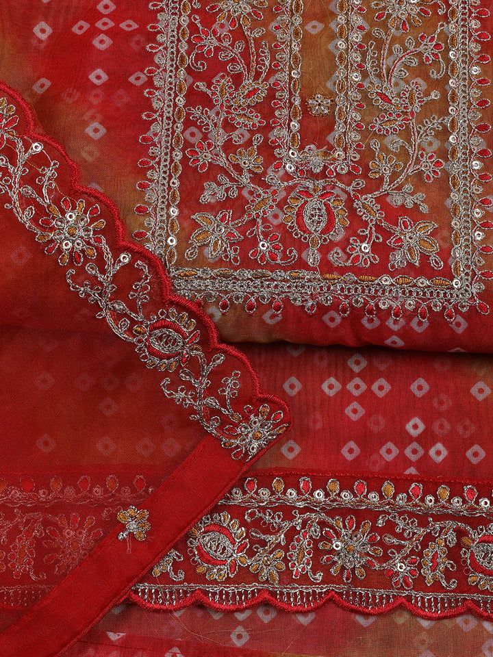 Neck Embroidered Organza Unstitched Suit With Dupatta