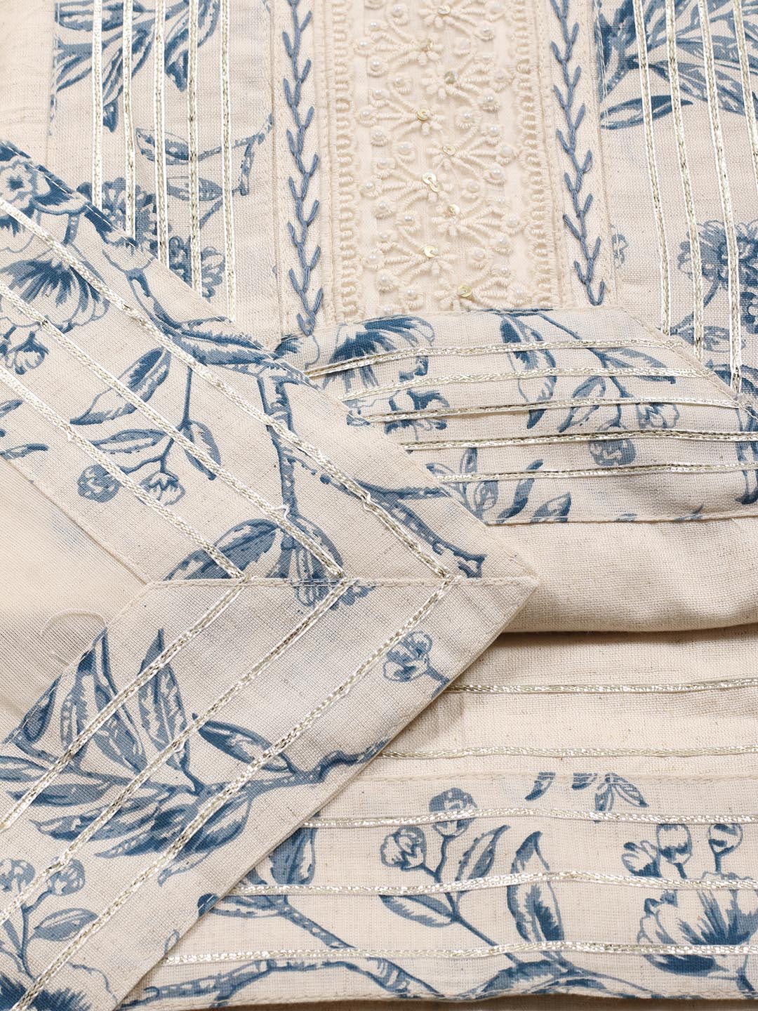 Neck Embroidered Cotton Blend Unstitched Suit Piece With Dupatta
