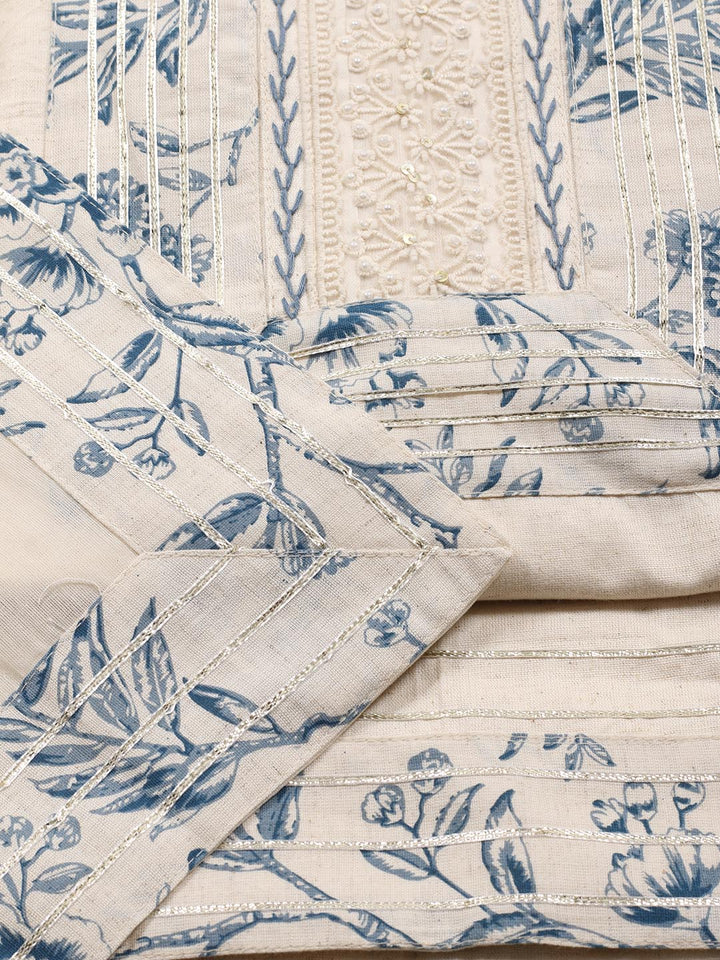 Neck Embroidered Cotton Blend Unstitched Suit Piece With Dupatta