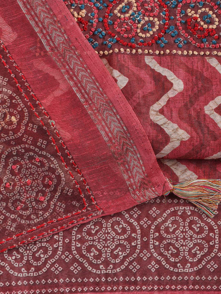 Yoke Embroidery Chanderi Unstitched Suit Piece With Dupatta