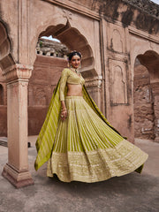 Resham Zari Embroidery Georgette Choli With Lehenga & Dupatta