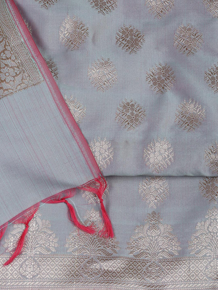 Floral Woven Booti Chanderi Unstitched Suit With Dupatta