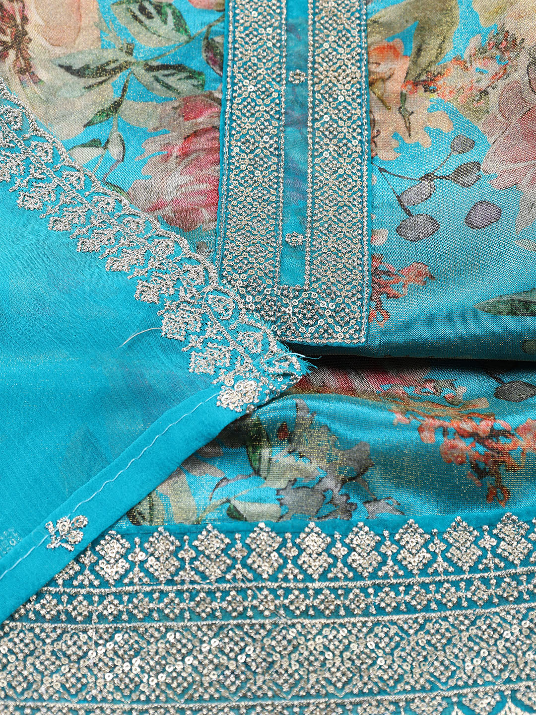Neck Embroidered Tissue Unstitched Suit With Dupatta