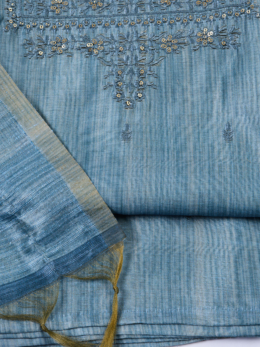 Neck Embroidered Chanderi Unstitched Suit With Dupatta