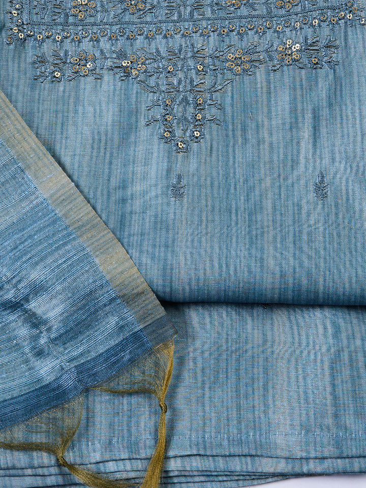 Neck Embroidered Chanderi Unstitched Suit With Dupatta