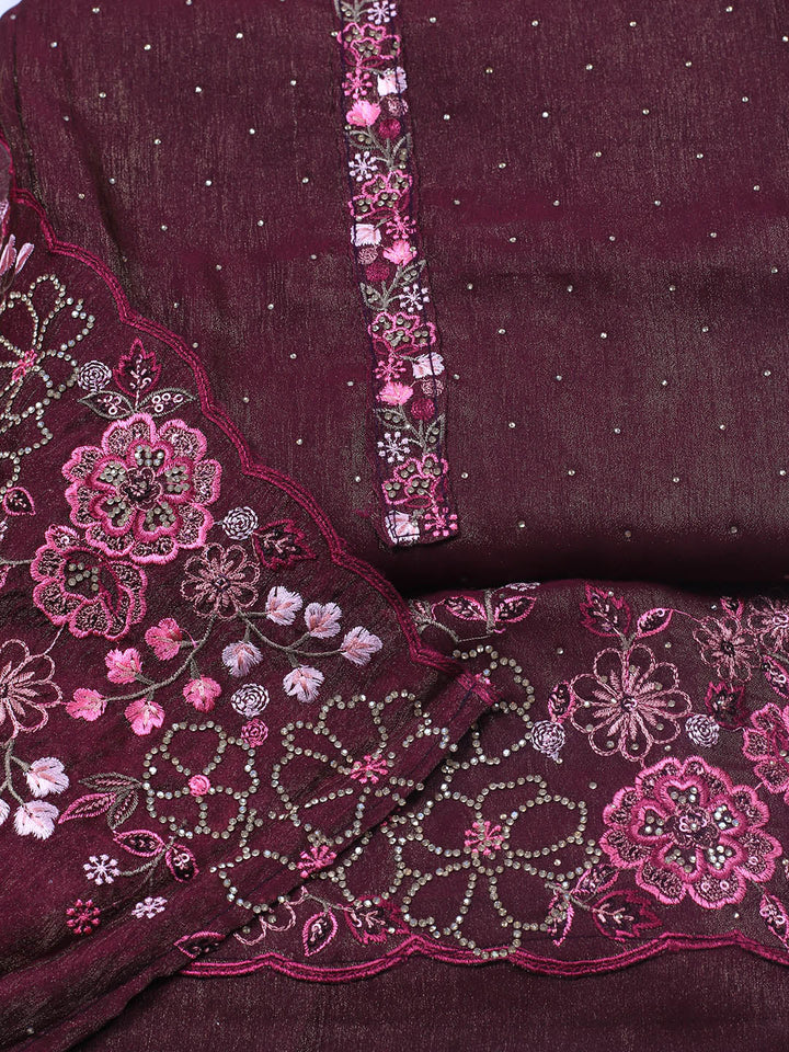 Embroidered Chinon Unstitched Suit With Dupatta