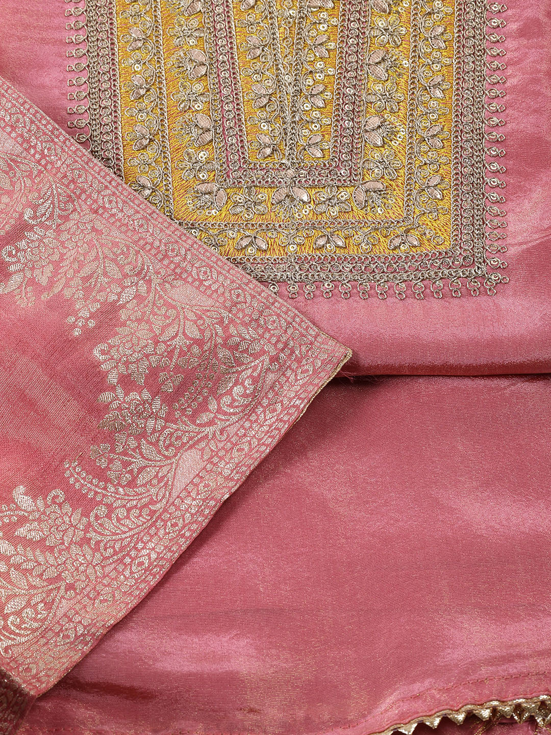 Neck Embroidered Tissue Unstitched Suit With Dupatta