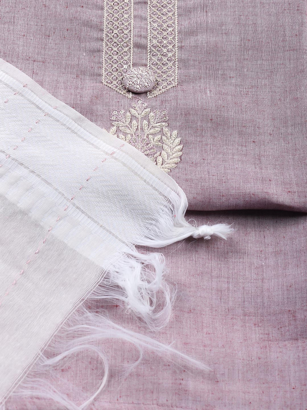 Neck Embroidered Cotton Blend Unstitched Suit Piece With Dupatta