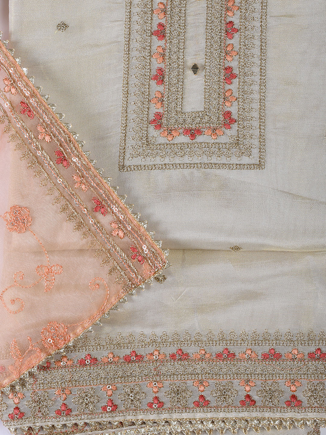 Neck Embroidery Tissue Unstitched Suit With Dupatta