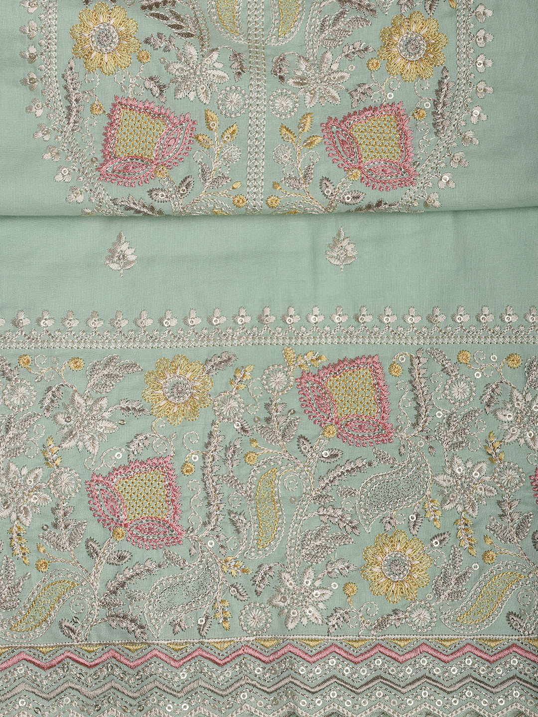 Embroidered Cotton Blend Unstitched Suit Piece With Dupatta