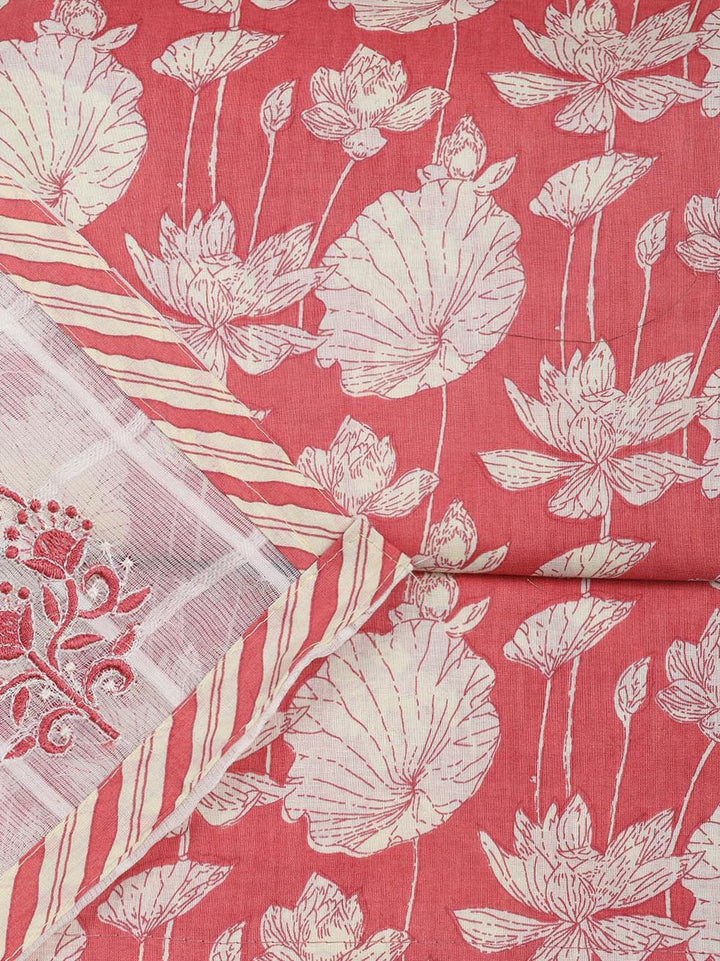 Printed Cotton Blend Unstitched Suit With Dupatta