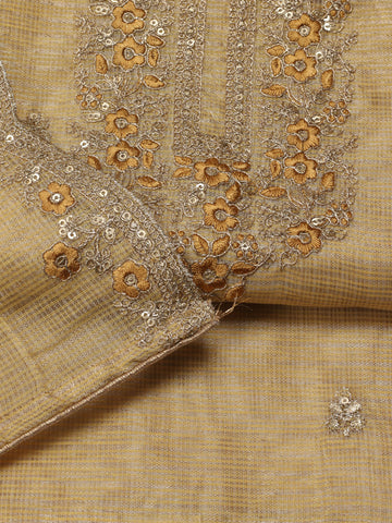 Neck Embroidered Chanderi Unstitched Suit Piece With Dupatta