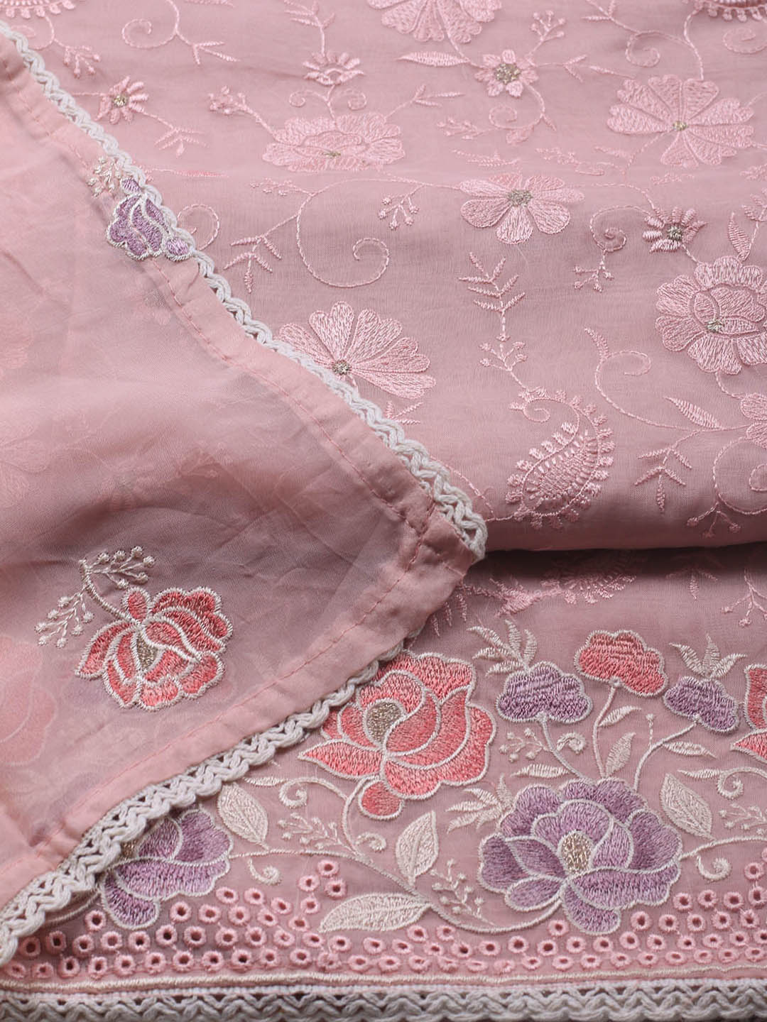 Neck Embroidery Organza Unstitched Suit Piece With Dupatta