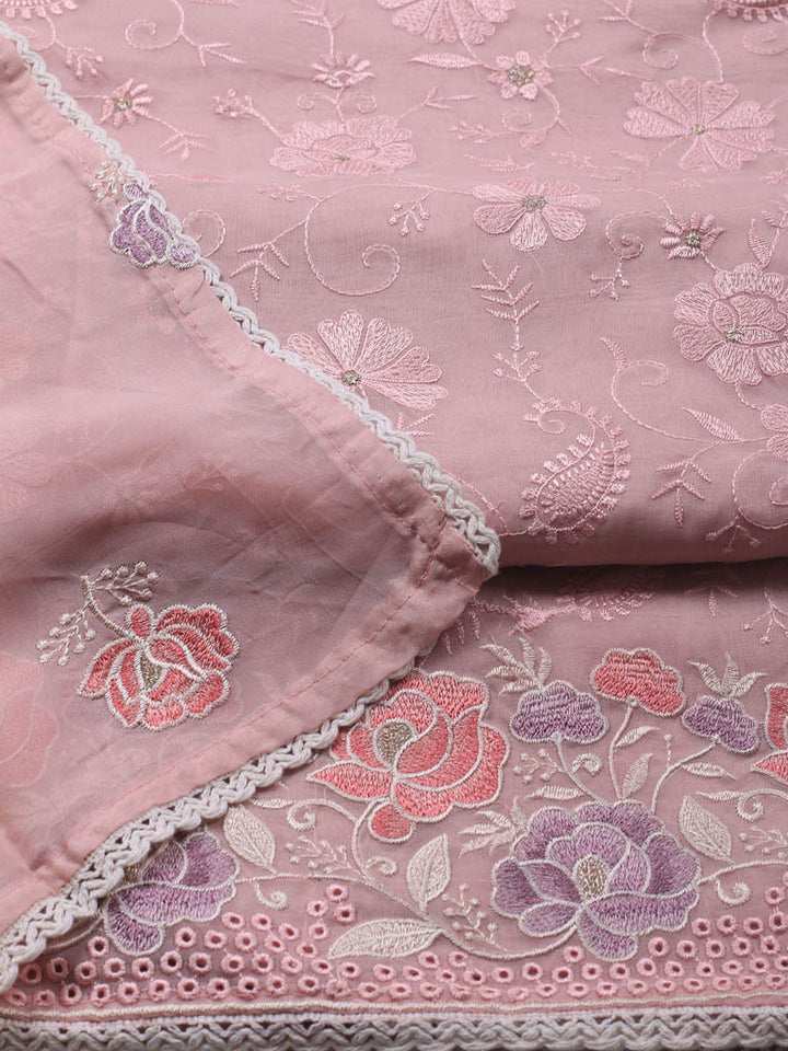 Neck Embroidery Organza Unstitched Suit Piece With Dupatta