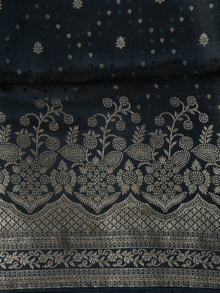 Embroidered Art Silk Unstitched Suit Piece With Dupatta