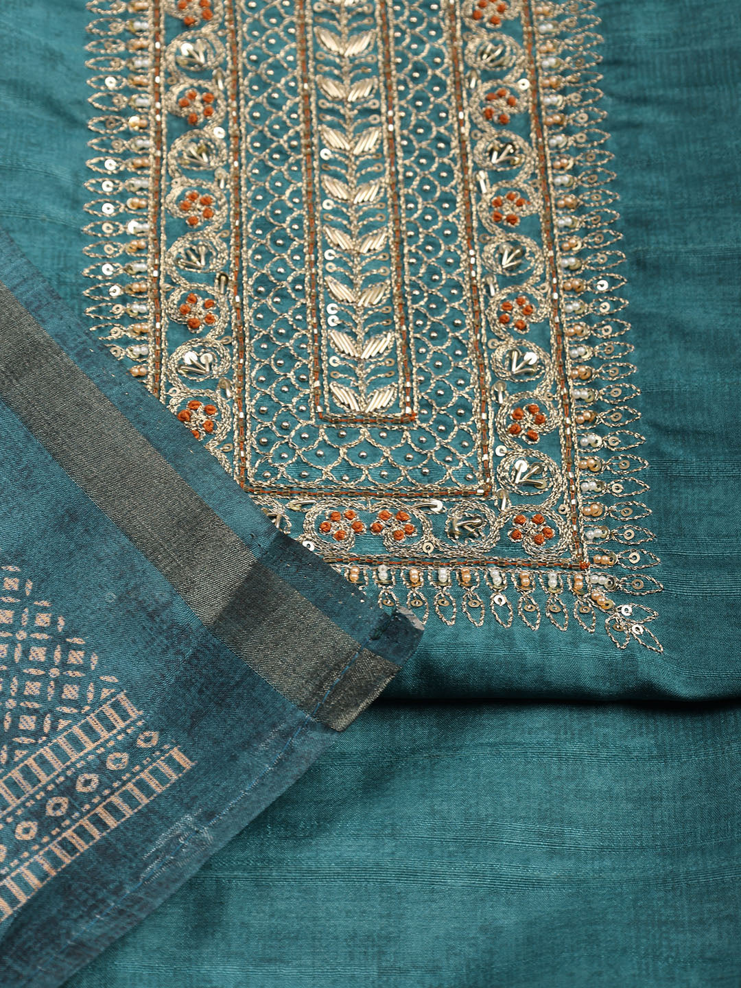 Neck Embroidered Tissue Unstitched Suit With Dupatta