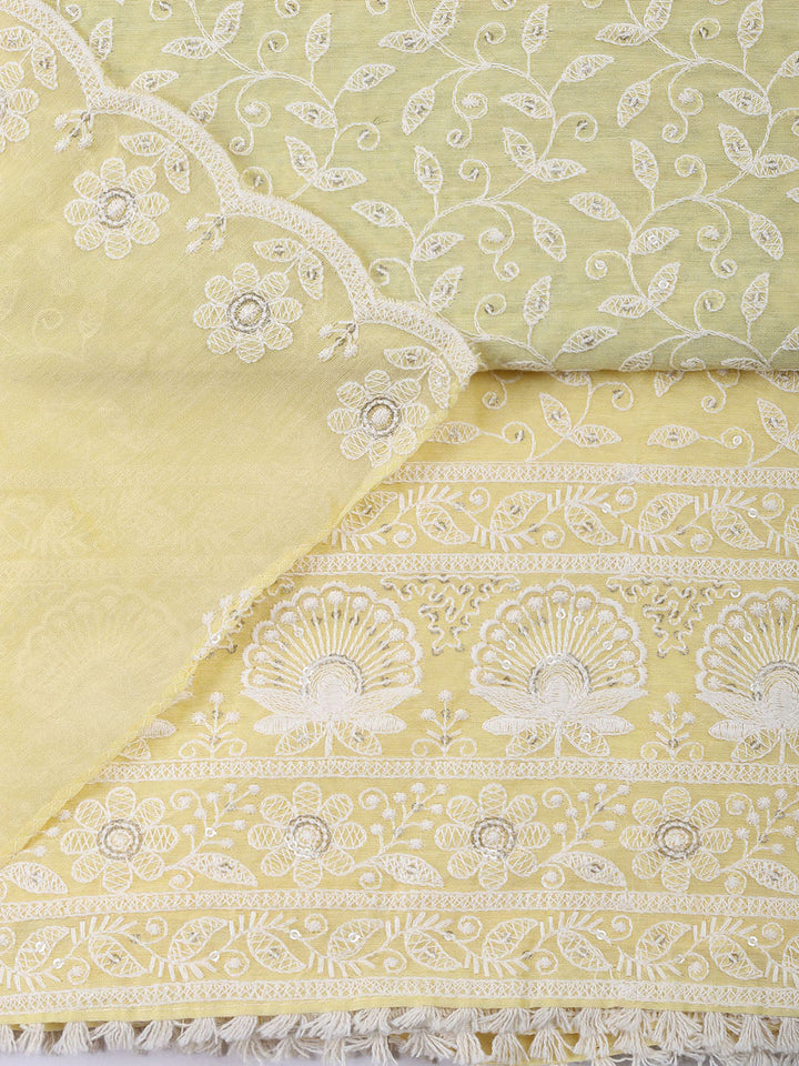 Embroidered Chanderi Unstitched Suit With Dupatta