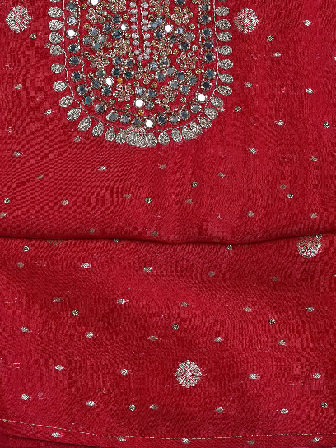 Neck Embroidered Organza Unstitched Suit With Dupatta