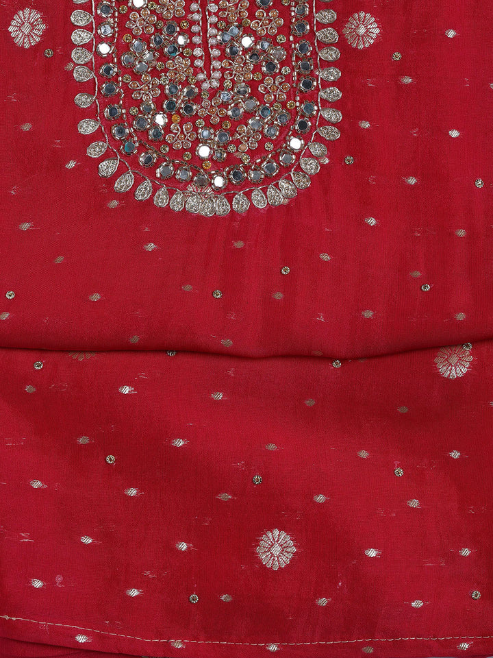 Neck Embroidered Organza Unstitched Suit With Dupatta