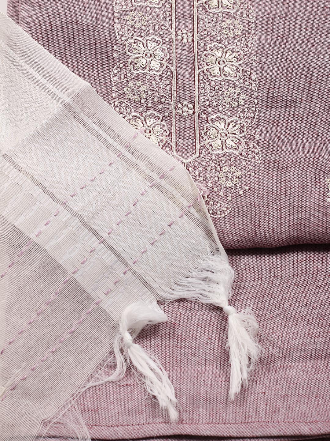 Neck Embroidered Cotton Blend Unstitched Suit Piece With Dupatta