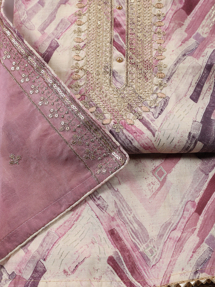 Neck Embroidered Cotton Blend Unstitched Suit With Dupatta