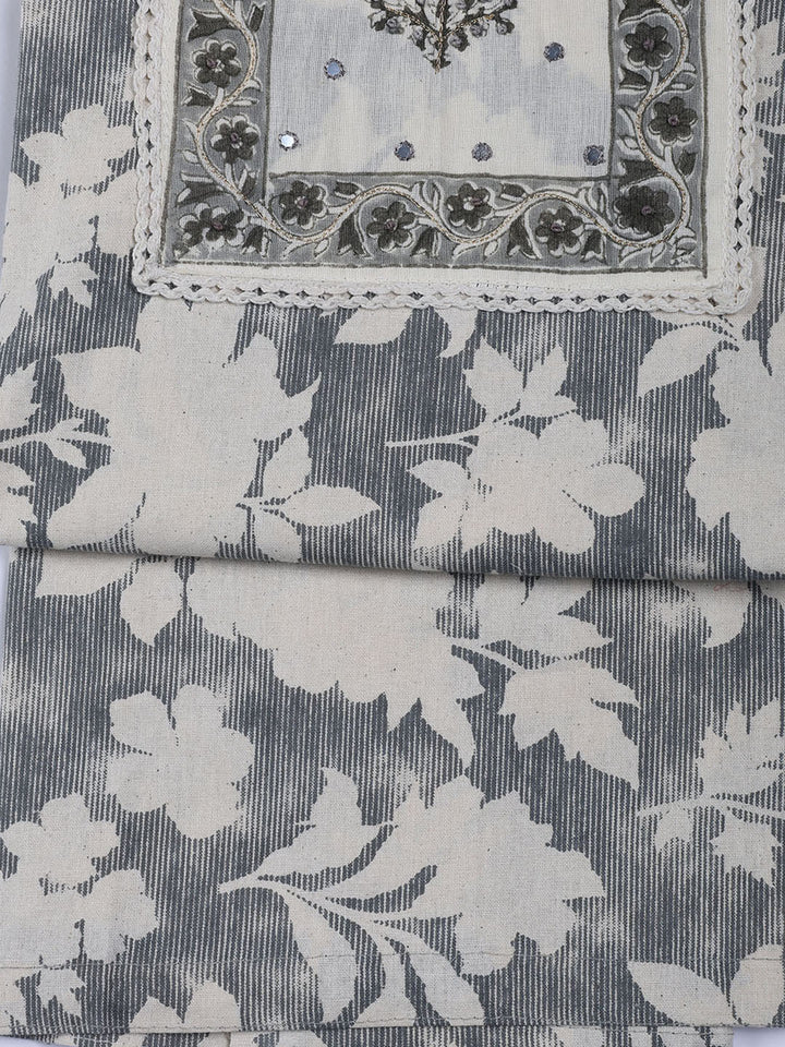 Neck Work Cotton Blend Unstitched Suit With Dupatta