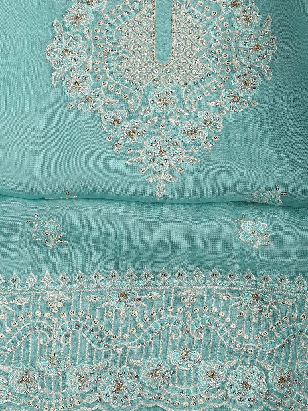 Embroidered Chanderi Unstitched Suit Piece With Dupatta