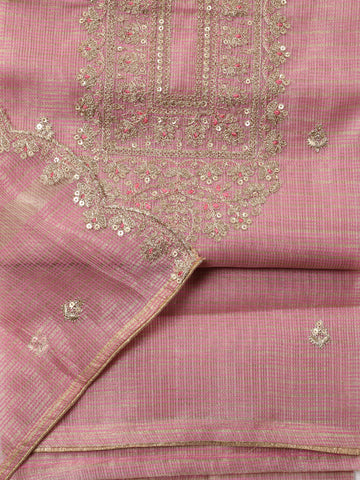 Neck Embroidery Chanderi Unstitched Suit Dupatta